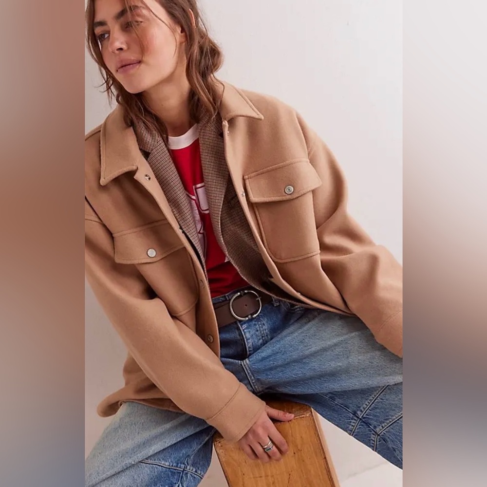FREE PEOPLE We The Free Lola Shirt Jacket - Camel NWOT